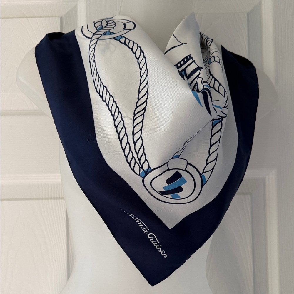 VTG Sitmar Cruises Fairsea Fairwind Nautical Blue and White Scarf